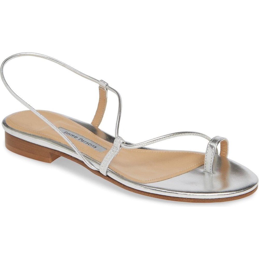 Metallic Silver Women's Slingback Toe-Ring Sandal